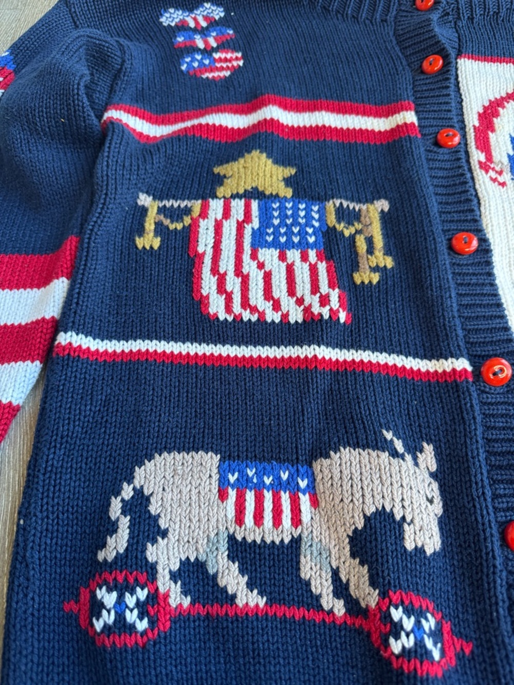 South Cotton Fourth of July Navy Hand-Knitted Cotton Sweater 0468 - Picture 2 of 10